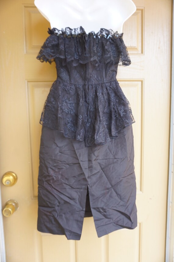 1990s vintage black lace sweetheart dress size sm… - image 8