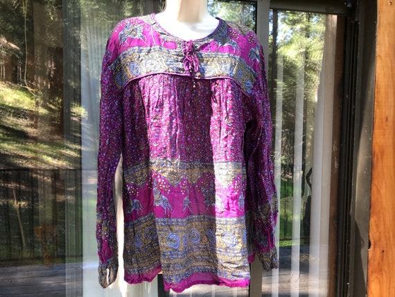 Vintage gauzy Indian long sleeve blouse 100% cott… - image 4