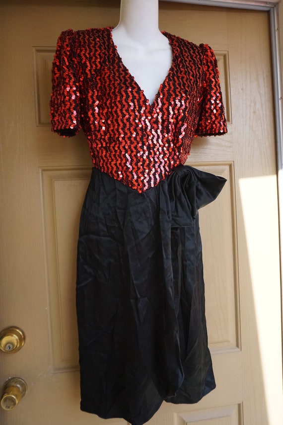 Red sequined party dress 80s 1980s teared skirt