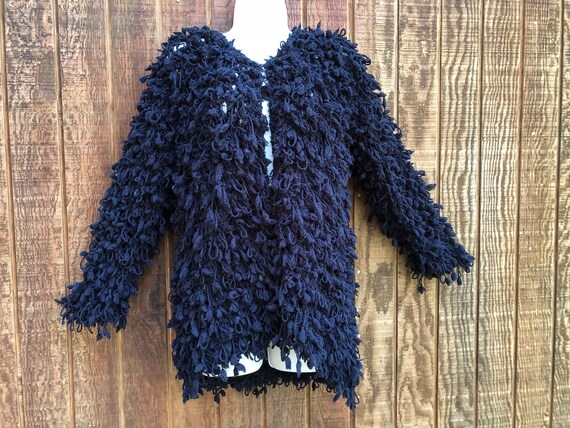 Shaggy shag black fringe yarn sweater jacket chun… - image 2