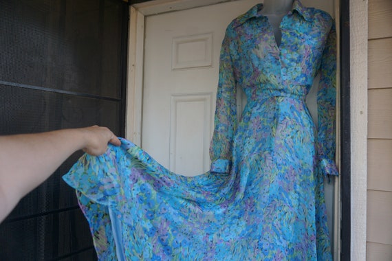 1970s sheer overlay floral Dress - image 9