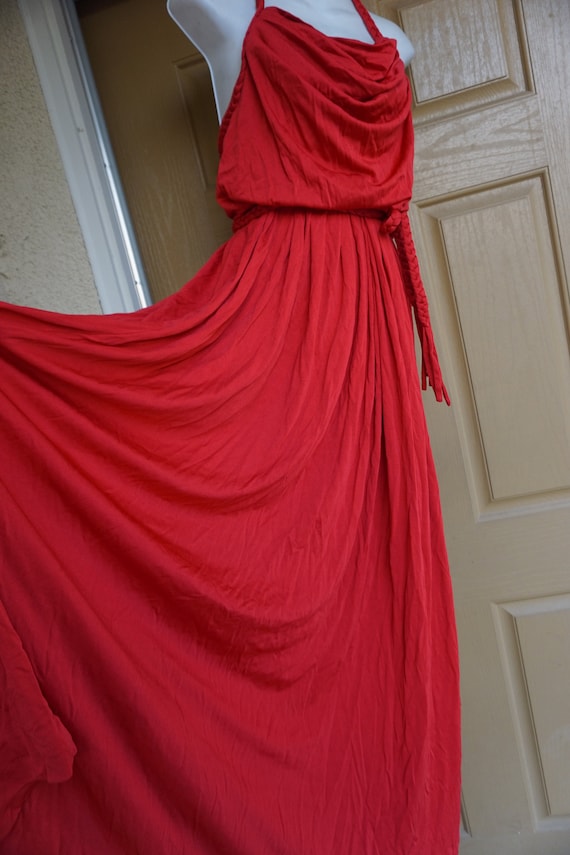 Red 1970s vintage maxi caplet dress 70s size XS go