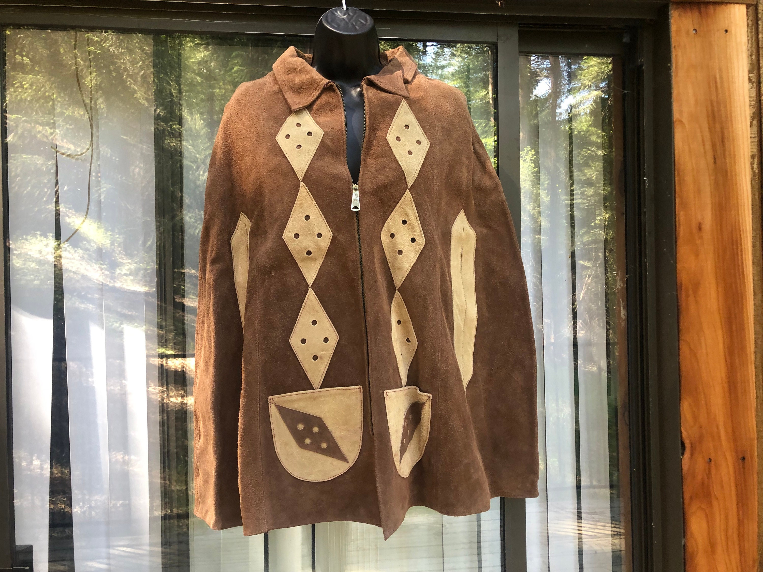 Vintage 60s 70s Suede Leather Cape Jacket Small Medium Large