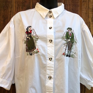 Country Line womens size 46 heart button up shirt with puffy sleeves embroidered