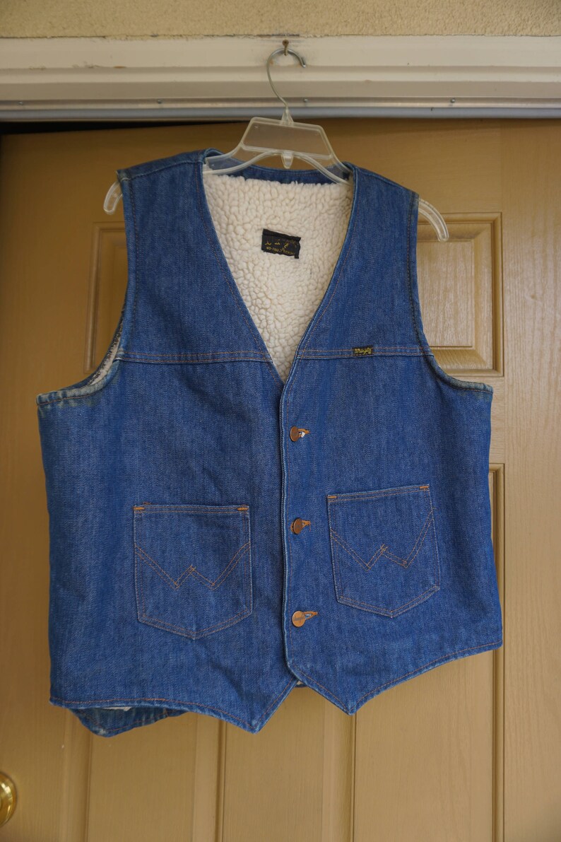 Lined Insulated Wrangler Dark Denim Coat Vest Jean Jacket Men/'s size M western wear rugged cowboy warm winter 44