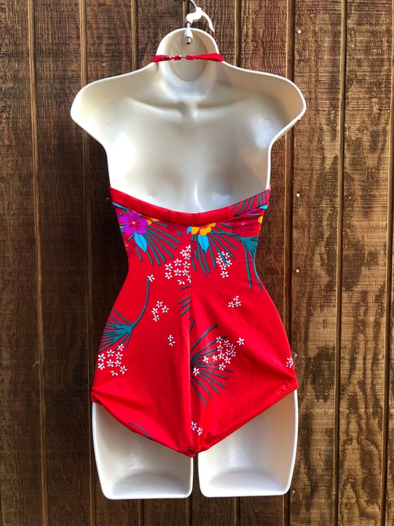 Swim suit floral Size 12 medium one piece halter … - image 7