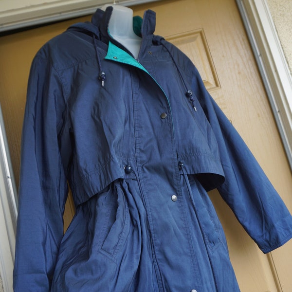 Talbots long blue jacket coat womens size L Large insulated warm winter trench