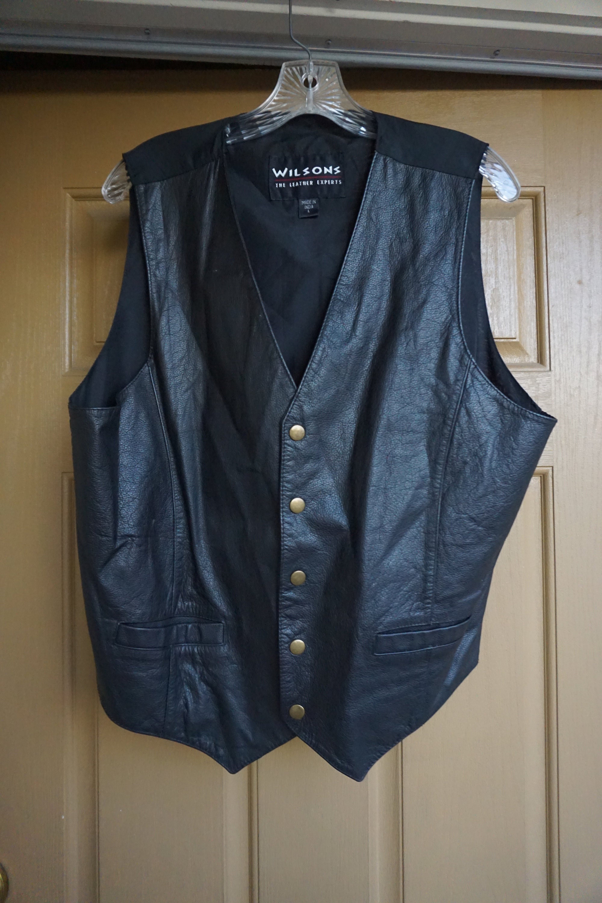 Wilsons Black Leather vest // Biker MENS Size L | Etsy