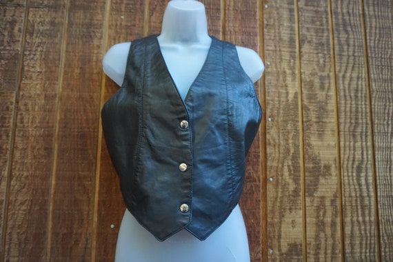 black leather vest top that snaps in the front. S… - image 4