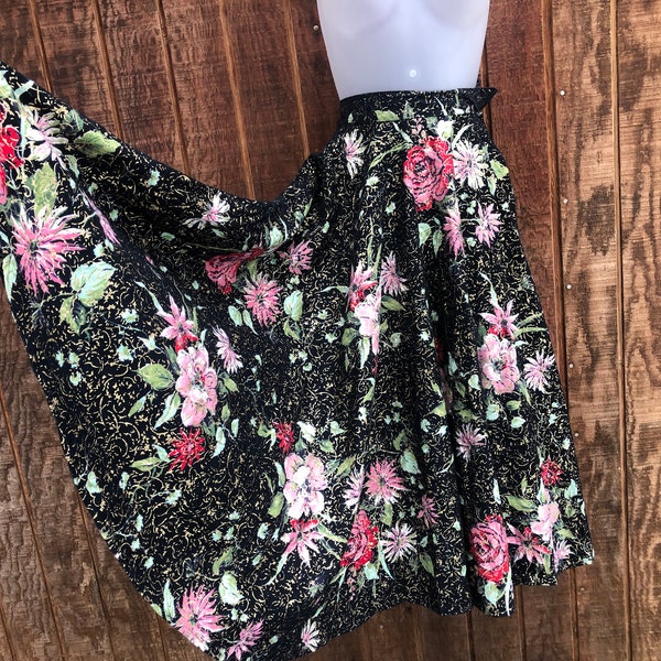 Vintage 50s full circle skirt size small high waisted side metal zipper 1950s garden flowers