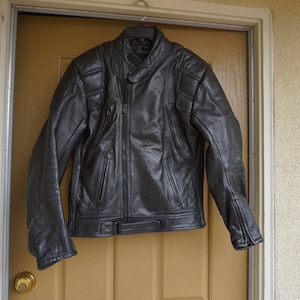 Vintage Black Leather Motorcycle Biker Jacket MENS Size 44 large 1980s 1990s 80s 90s XL by Lucky Leather