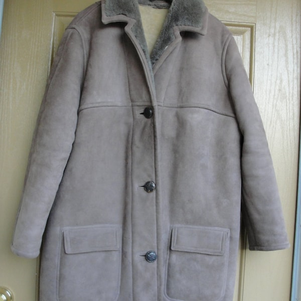 Vintage 60s Jacket / Coat shearling fur mens fits like medium suede leather 1960s 70s 1970s / heavy warm winter