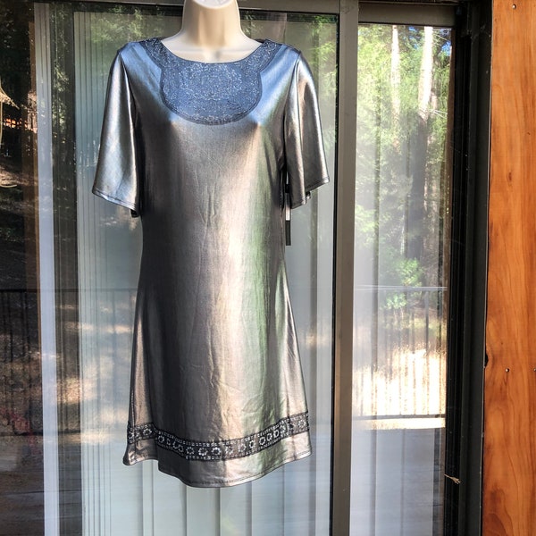 Nicole Miller metallic silver dress disco silver