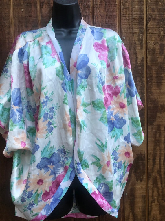 Floral 80s top ultra draped cocoon bed jacket bat… - image 3