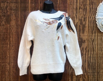 Angora blend vintage 80s 90s knit sweater size large ANGORA 1990s