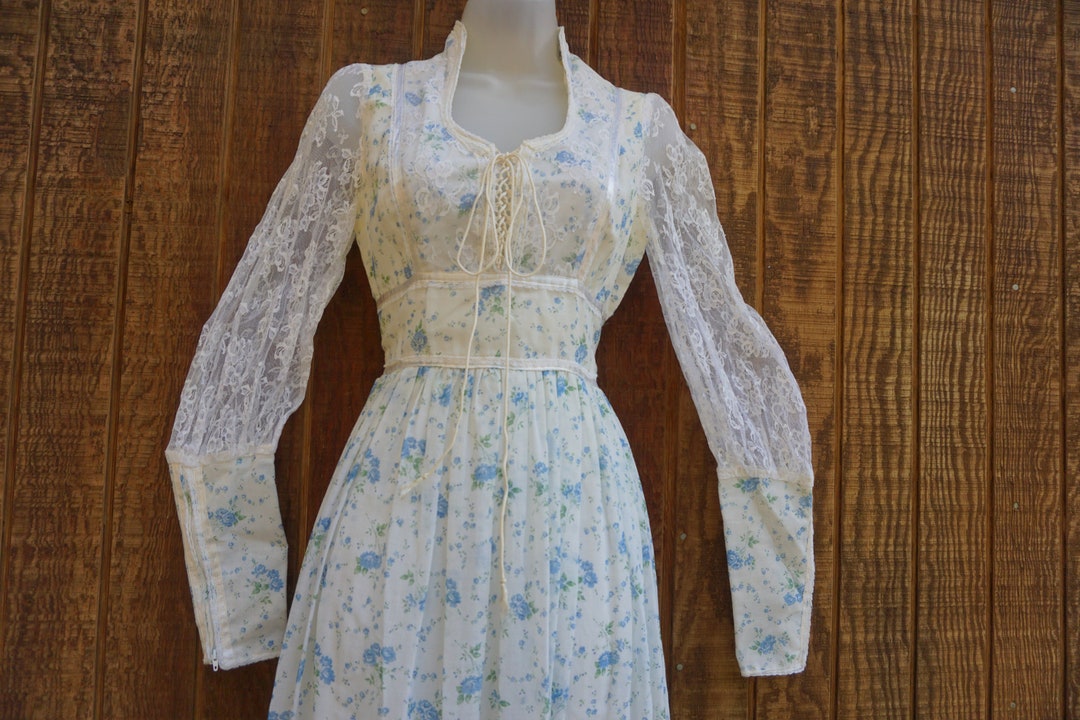 Gunne Sax Style Vintage Prairie Dress Corset Laces at Bust Long Sleeves ...