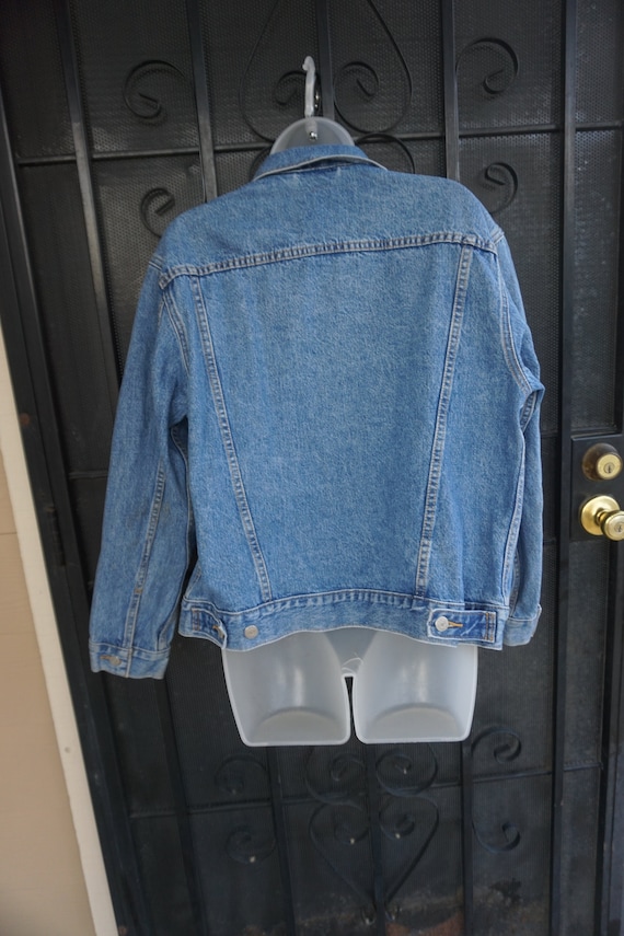 Sequined BIG E levis denim jean jacket size Large - image 6