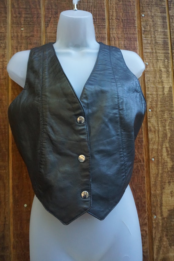 black leather vest top that snaps in the front. S… - image 3