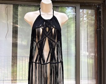Sleeveless long cover up vest jacket small medium large one size fits most draped fringe