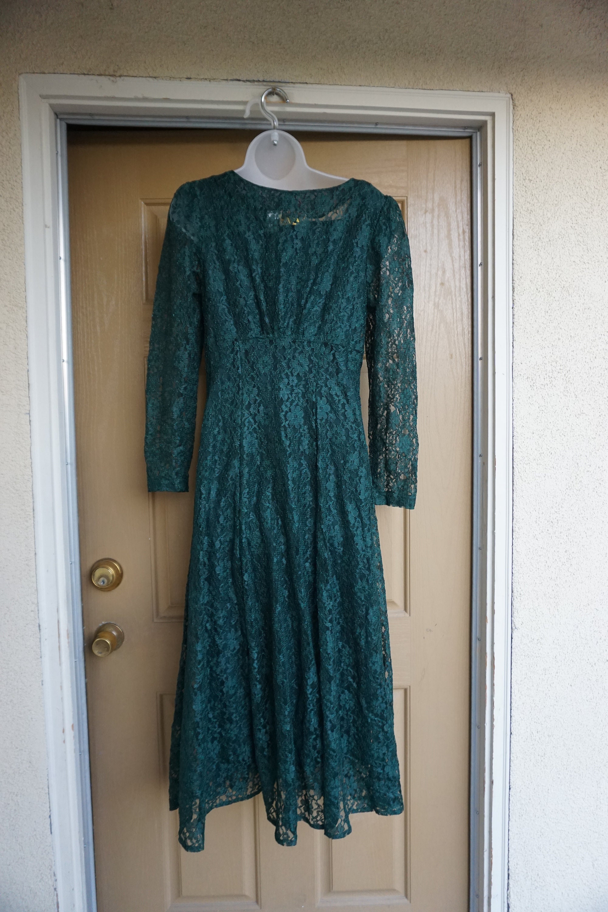 Vintage Forrest Green Floral Lace Long Maxi Dress and Slip | Etsy
