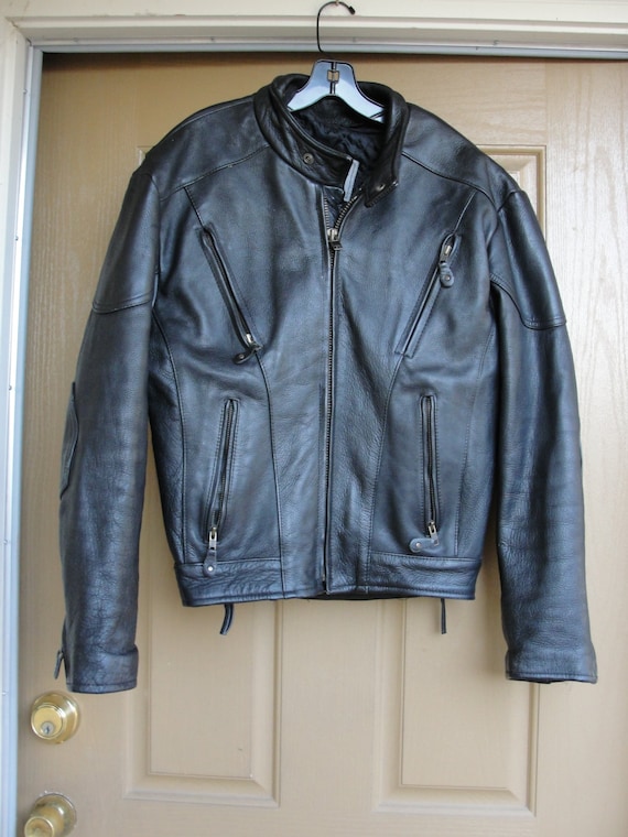 Vintage Black Leather Motorcycle / Biker Jacket M… - image 1