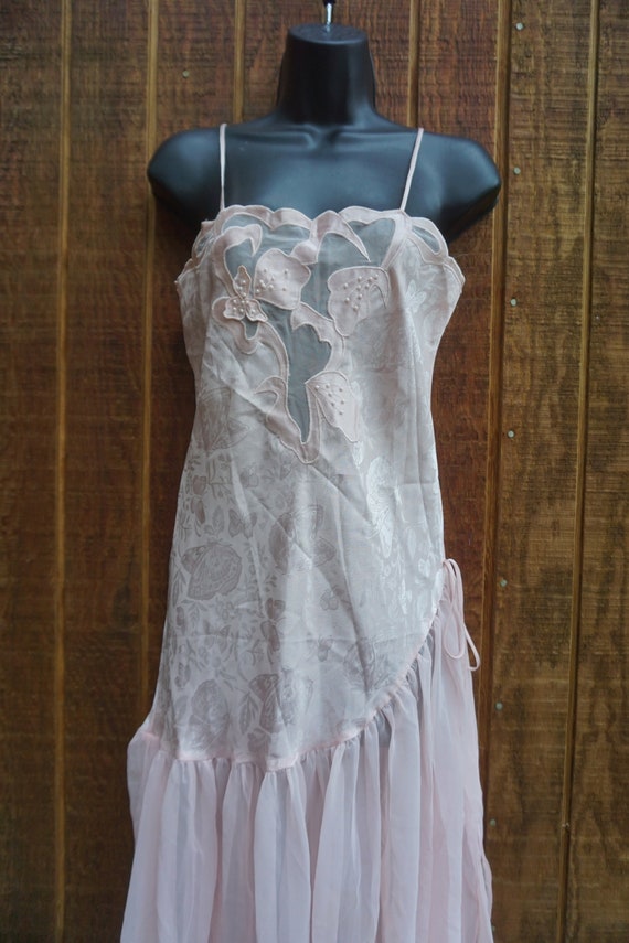 Vintage pastel pink asymmetrical sexy nightgown r… - image 7