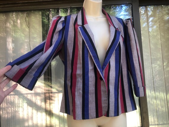 Thin lightweight one button front striped jacket … - image 2