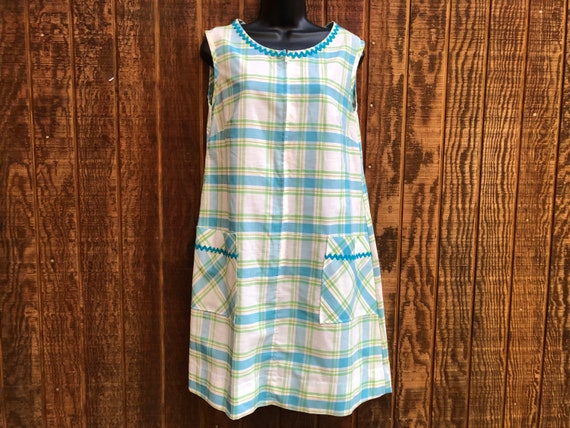 Vintage plaid short mod dress with front 3/4 zipp… - image 1