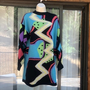 Extra-long angora blend vintage 90s knit sweater size large 1990s angora lambswool poly blend