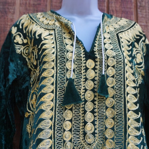 Embroidered Dress long hippie boho bohemian size S M small medium shops 70s dress green loose fit
