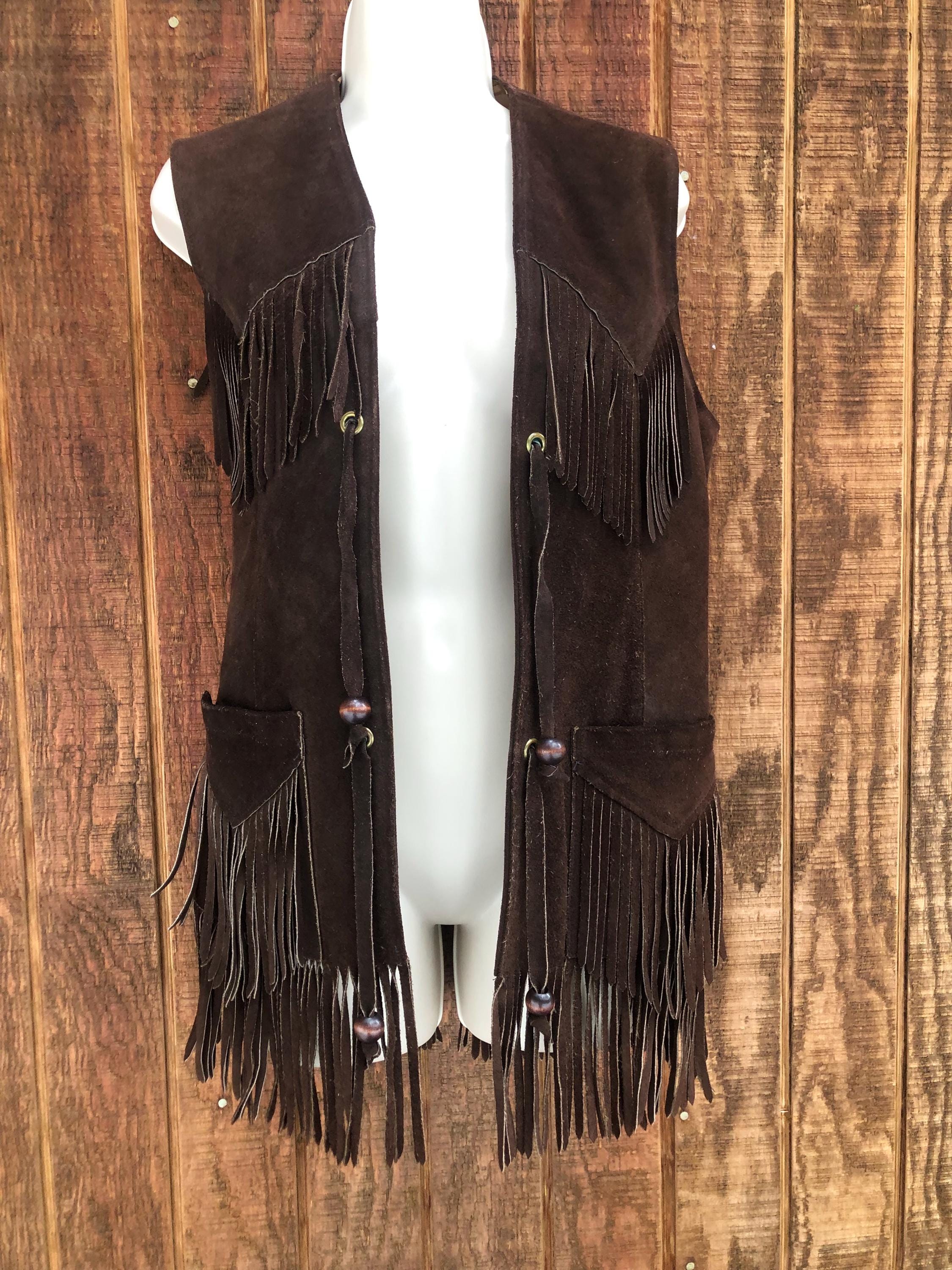 ま*)様 70s 　vendange Western brown setup Vintage 1970s Fringe Suede Leather Vest Size Small Medium 70s Mr