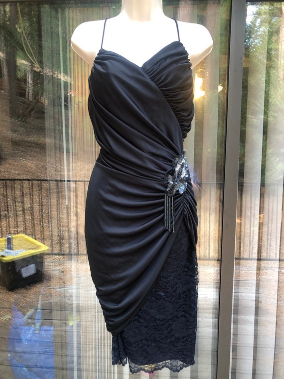 Susan Roselli 80s rushed black dress size 7/8