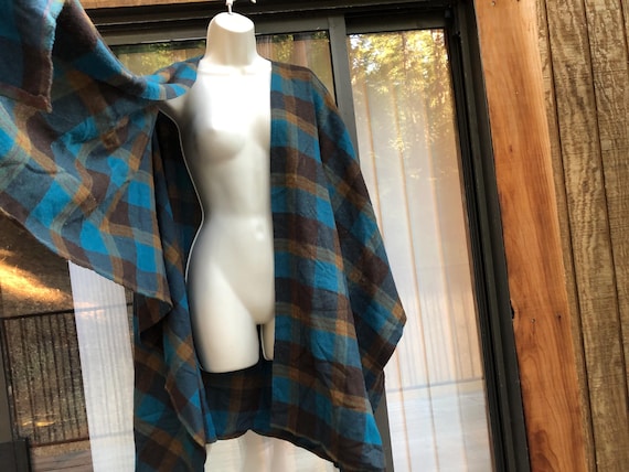Plaid wool cape jacket small medium large XL one … - image 2