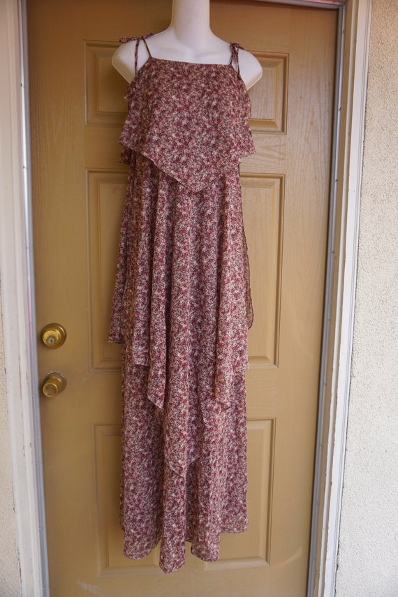 Vintage sheer floral layered dress size 9/10 medi… - image 1