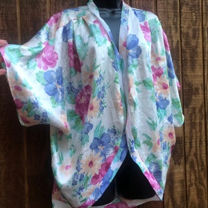Floral 80s top ultra draped cocoon bed jacket batwing duster dolman sleeve 1980 clothing oversize baggy slouchy Medium Sedu