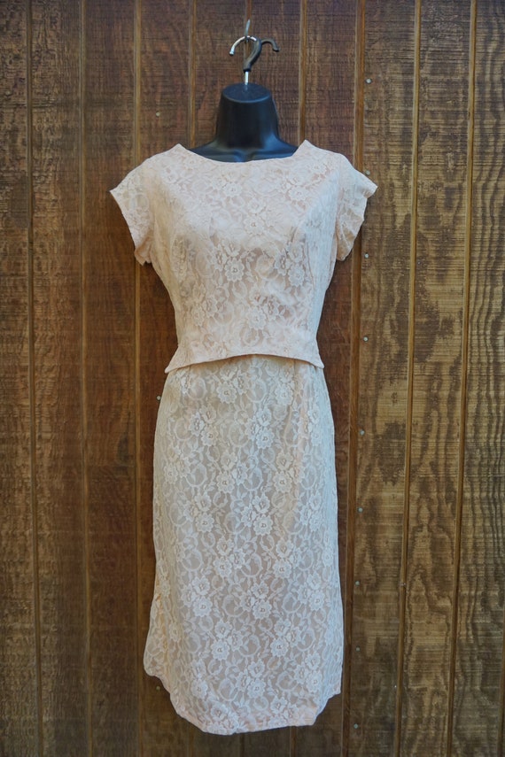 Vintage 1950s lace overlay dress mid century with… - image 5