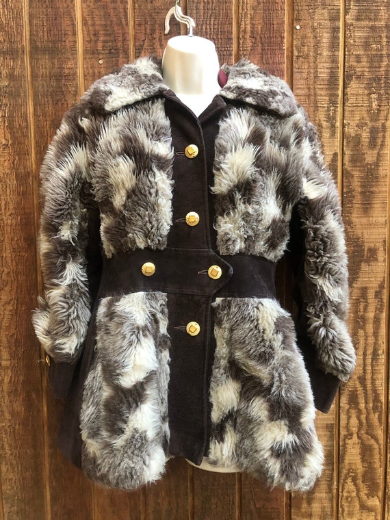 Grunge vtg faux fake fur COAT Small boho outerwea… - image 1