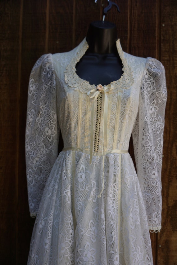 Gunne sax style white lace dress gown prairie dre… - image 6