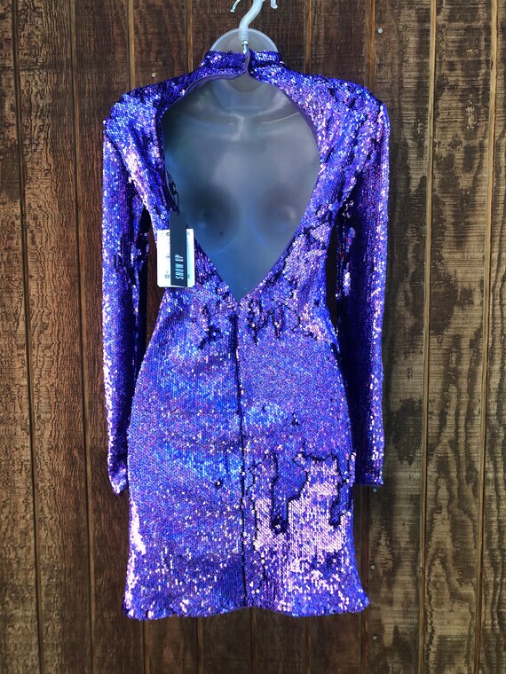 Birshka purple sequined mini dress size S tight - image 8
