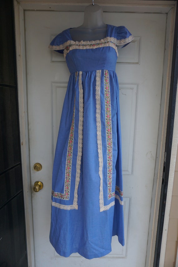 Vintage 1970s dress 70s size small blue prairie - image 5