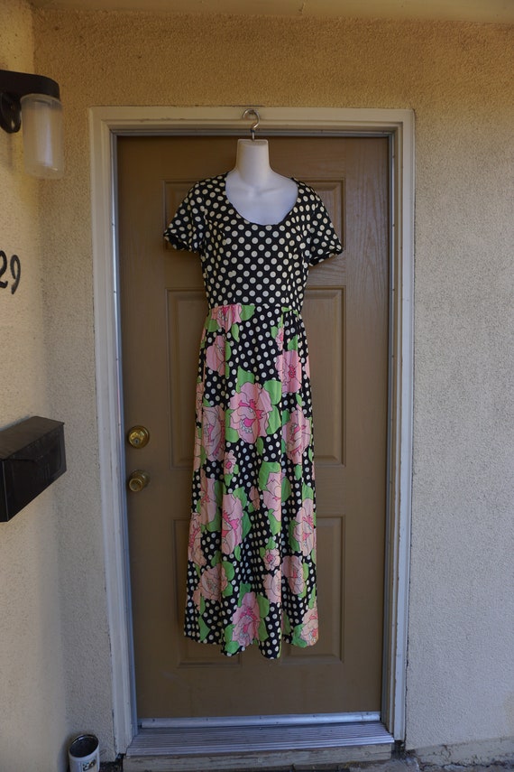 Estevez Boutique Vintage 70s polkadot floral maxi… - image 1