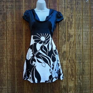 bebe silk black and white dress size medium