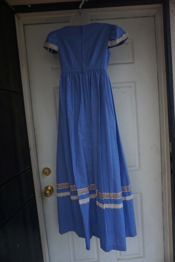 Vintage 1970s dress 70s size small blue prairie - image 7
