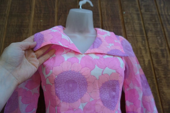 Vintage mini dress pink long sleeve floral short … - image 6