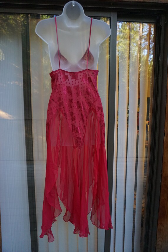Vintage 1990s red high low cut nightgown small 90… - image 8