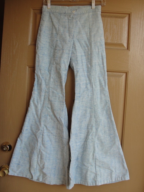 True Vintage 60s 70s light blue bell bottom pants… - image 2