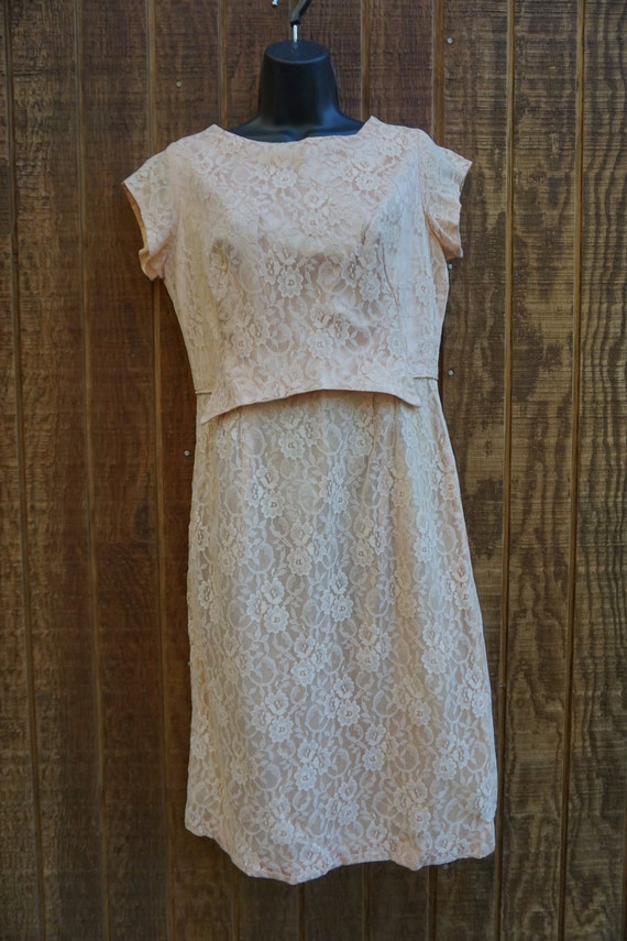 Vintage 1950s lace overlay dress mid century with… - image 7