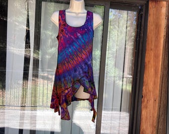 Tie dye tunic tank top summer large 1990s stretchy colorful Kathmandu