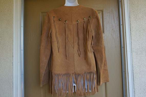 Vintage suede leather brown fringe jacket southwe… - image 4