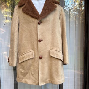 Men's long Pendleton High Grade Western Wear virgin wool large L insulated coat brown tan heavy warm 60s 70s 1960s 1970s zdjęcie 1